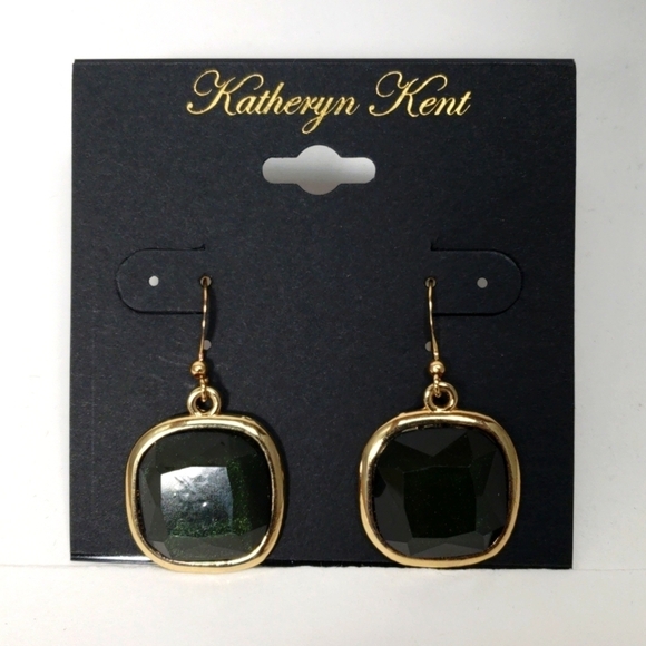 KATHERYN KENT Gold-tone - Dark Green Stone Drop Earrings Women's Fashion Jewelry - Picture 1 of 6